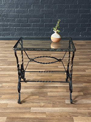Antique Spanish Revival Style Wrought Iron & Glass Side Table, c.1940’s