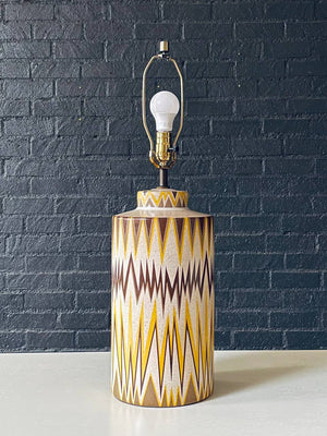 Mid-Century Modern Ceramic Table Lamp w/ Geometric Zig-Zag Pattern, c.1960’s