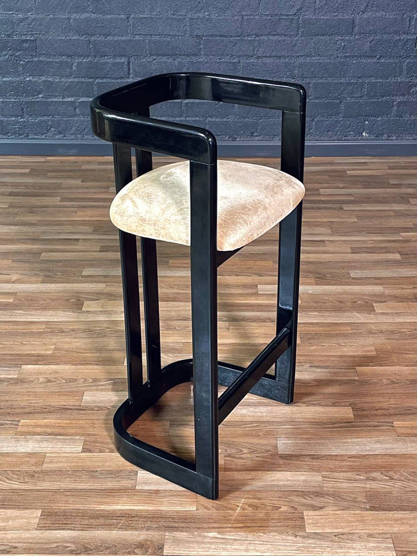 Set of 4 Vintage Post Modern Black Lacquered Bar Stools, c.1980s