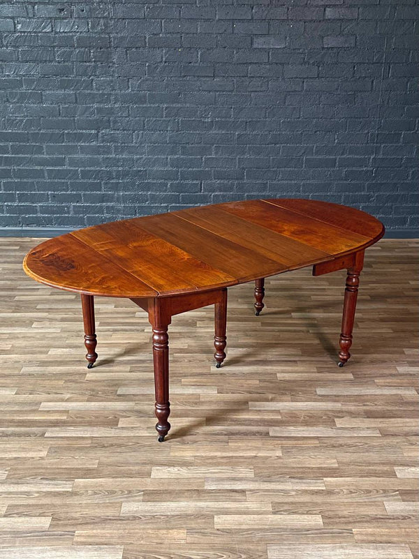 Antique American Farmhouse Maple Drop-Leaf Extension Dining Table w/ Turned Legs, c.1920’s