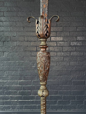 Early 20th Century Spanish Revival Floor Lamp w/ Amber Mica Panels & Cast Iron Details