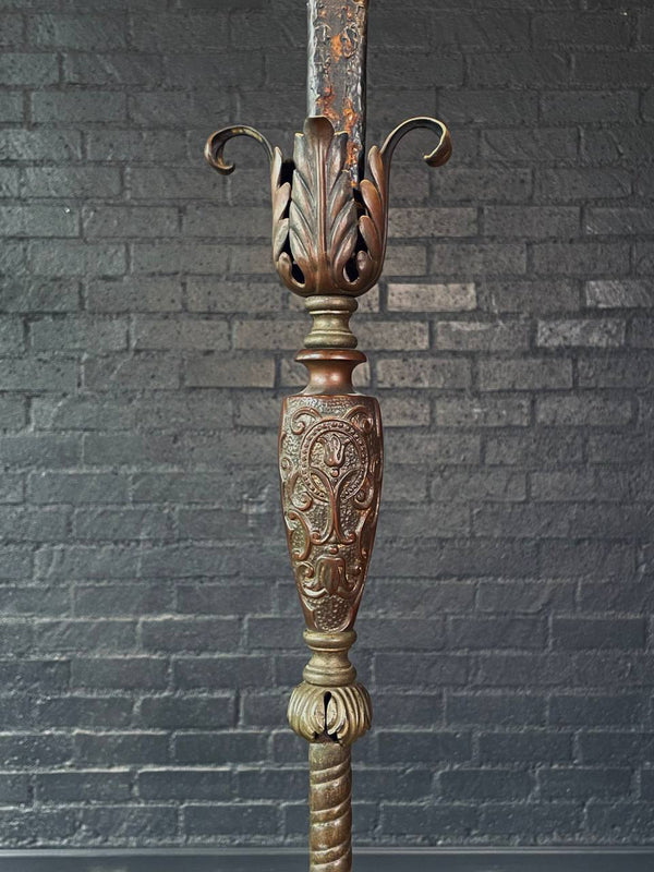 Early 20th Century Spanish Revival Floor Lamp w/ Amber Mica Panels & Cast Iron Details