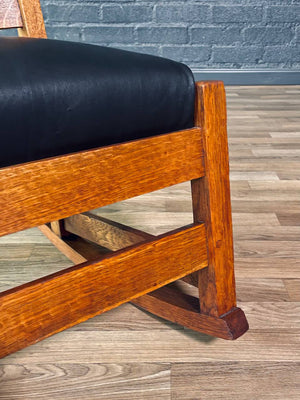 Arts & Craft Mission Tiger Oak & Leather Rocking Chair by Stickley, c.1910’s