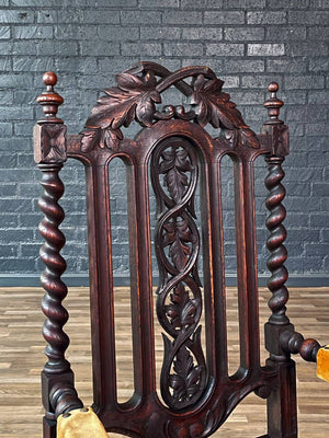 English Baroque Oak & Tooled Leather Armchair w/ Barley Twist Legs, c.1910’s