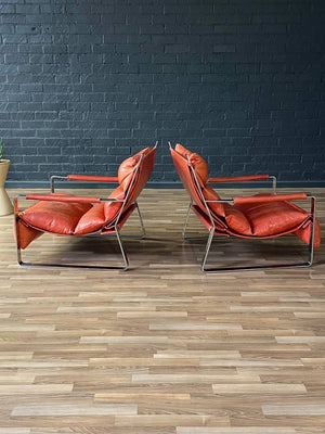 Pair of Mid-Century Modern Chrome & Leather Lounge Chairs, c.1970’s