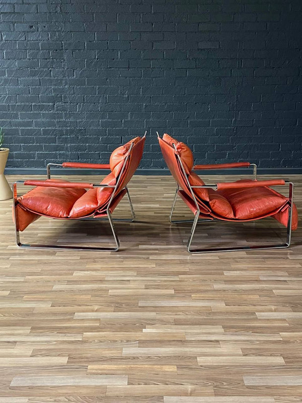 Pair of Mid-Century Modern Chrome & Leather Lounge Chairs, c.1970’s
