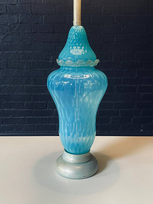 Mid-Century Hollywood Regency Italian Blue Swirl Murano Table Lamp, c.1960’s