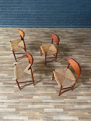 Set of 4 Peter Hvidt & Orla Mølgaard-Nielsen Teak & Rush Chord Dining Chairs, c.1950’s