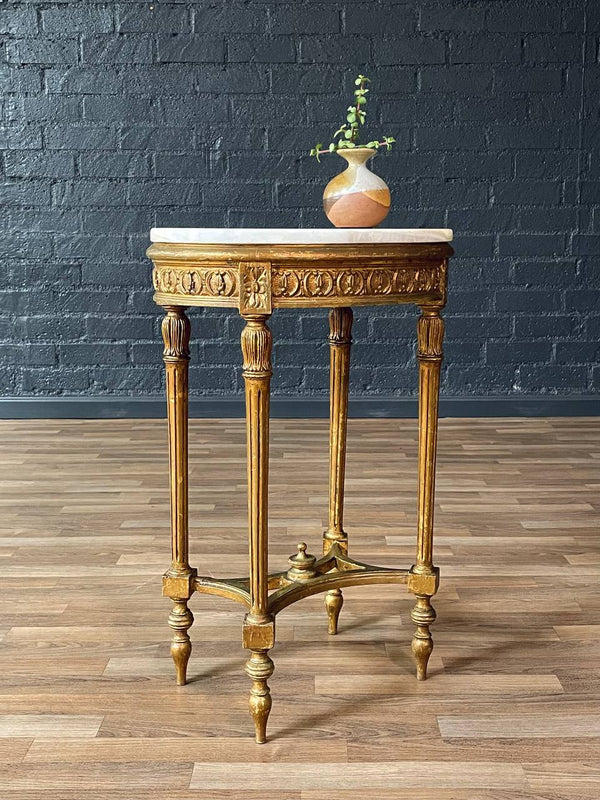 French Louis XVI Style Giltwood Side Table w/ Oval Onyx Top, c. 1940’s