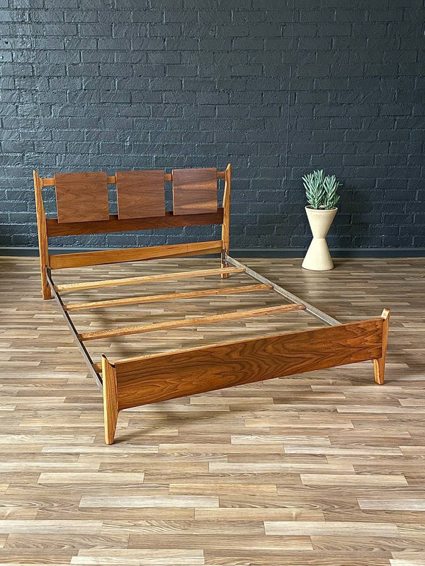 Mid-Century Modern Sculpted Walnut Full-Size Bed Frame by United Furniture, c.1960’s