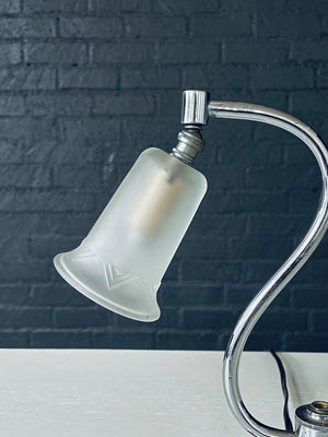 Art Deco Chrome Twin Arm Desk Lamp w/ Frosted Glass Shades, c.1930’s