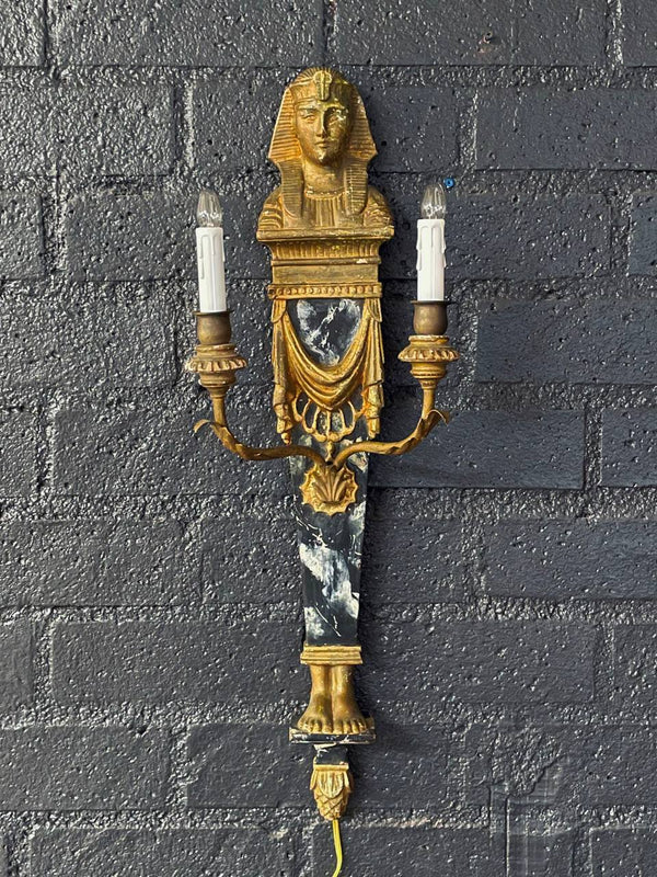 Pair of Italian Neoclassical Egyptian Revival Giltwood Sphinx Wall Sconces, c.1950’s