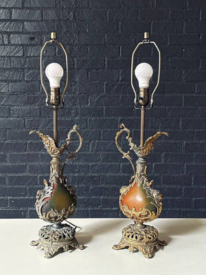 Pair of French Rococo Style Gilt Metal Table Lamps, c.1930’s
