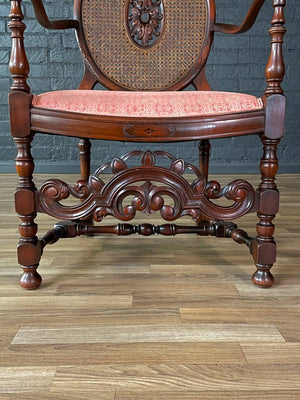 Victorian Renaissance Revival Carved Mahogany Armchair w/ Caned Oval Back, c.1950’s