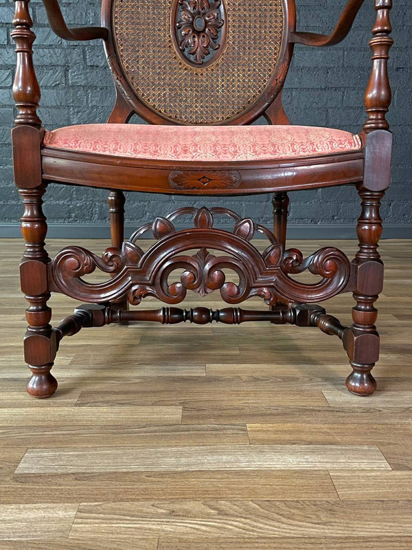 Victorian Renaissance Revival Carved Mahogany Armchair w/ Caned Oval Back, c.1950’s