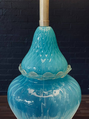 Mid-Century Hollywood Regency Italian Blue Swirl Murano Table Lamp, c.1960’s