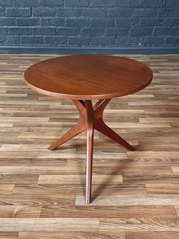 Mid-Century Modern Round Walnut Side Table w/ Sculpted Tripod Base, c.1960’s
