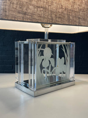 Vintage Etched Glass & Lucite Table Lamp by Fredrick Ramond, c.1980’s