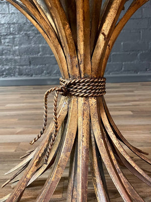 Italian Mid-Century Hollywood Regency Sheaf of Wheat Side Table w/ Glass Top, c.1950’s