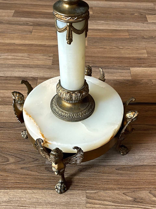 Antique French Neoclassical Style Gilt Bronze & Onyx Floor Lamp w/ Winged Caryatids, c.1930s