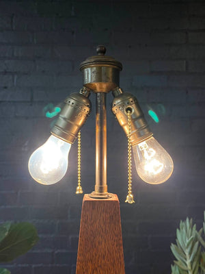 Antique Arts & Crafts Oak Pyramid Style Table Lamp, c.1940’s