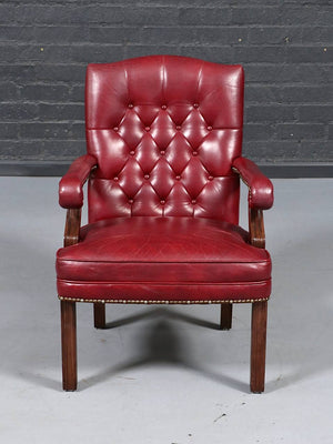 Pair of American Regency Revival Tufted Leather Armchairs, c.1970's