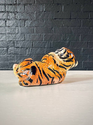 Mid-Century Italian Hand Painted Ceramic Baby Tiger Sculpture, c.1970’s