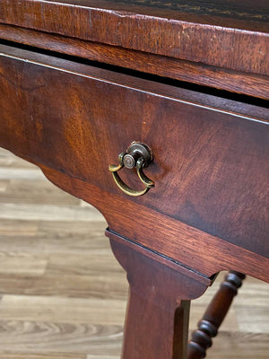 Traditional Duncan-Phyfe Drop-Leaf End Table with Tooled Leather Top, c.1930’s