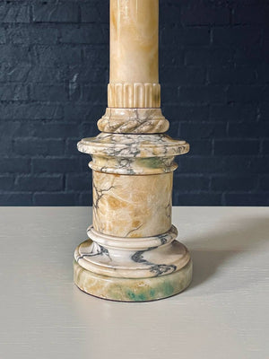 Pair of Antique Neoclassical Style Column Marble Table Lamps, c.1930’s