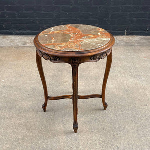 French 1930s Louis XV Style Table with Marble Too & Carved Decorations