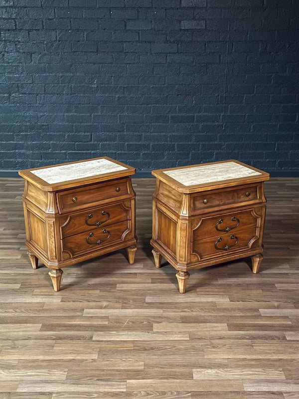 Pair of Vintage American Traditional Night Stands w/ Travertine Tops, c.1950’s