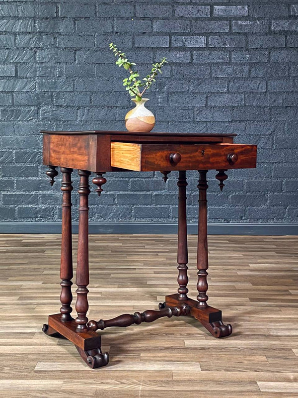 American Classical Revival Mahogany Work Table w/ Turned Legs, c.1920’s