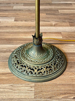 Tiffany Style Art Nouveau Style Floor Lamp w/ Slag Amber & Cream Glass Shade, c.1940’s