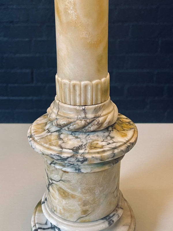 Pair of Antique Neoclassical Style Column Marble Table Lamps, c.1930’s