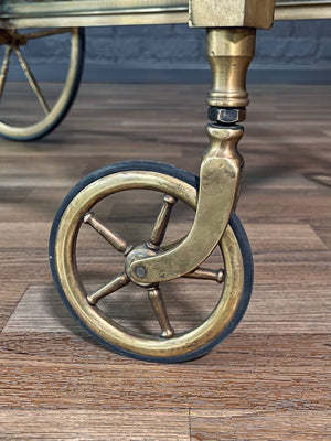Vintage French Hollywood Regency Brass Service Cart w/ Bottle Holder, c.1960’s