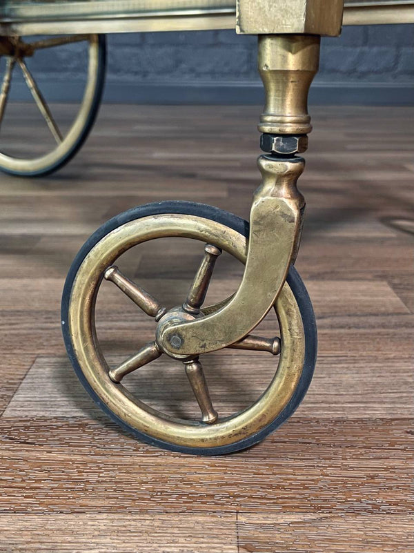 Vintage French Hollywood Regency Brass Service Cart w/ Bottle Holder, c.1960’s