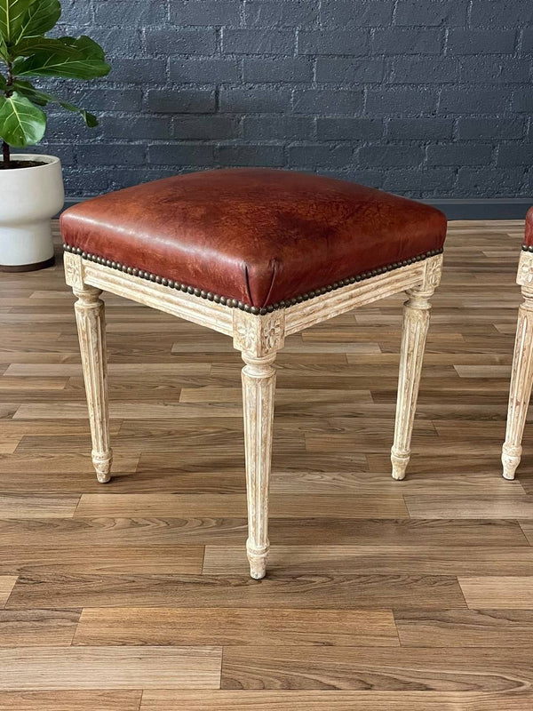 Pair of French Antique Louis XVI Style Hand Carved Ottoman Benches c.1920’s