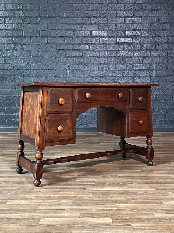 American Colonial Revival Oak Writing Desk w/ Turned Legs, c.1930’s