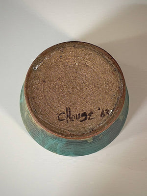 Mid-Century Studio Pottery Lidded Vessel w/ Dripped Green Glaze, c.1960’s