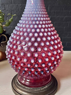 Pair of Mid-Century Pink Murano Hobnail Glass Table Lamps by Fenton, c.1960’s