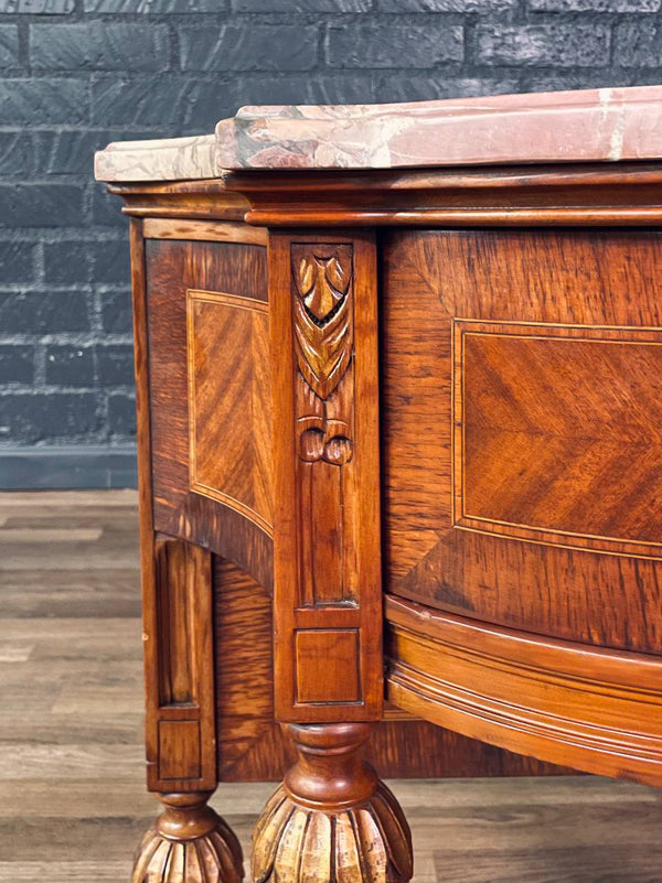 French Louis XVI Style Mahogany & Pink Marble-Top Night Stand, c.1920’s