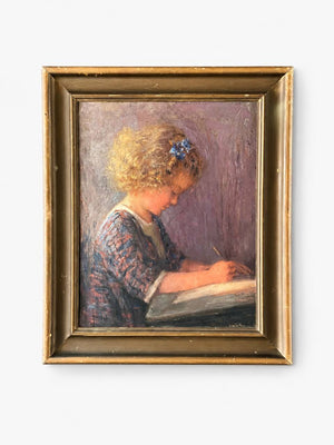 Antique California “Study of a Child” Oil Painting by Wanda Neumann, c.1920’s