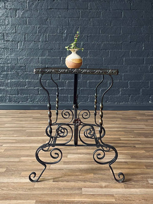 Antique Spanish Revival Style Wrought Iron & Glass Side Table, c.1940’s