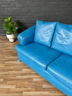 Vintage Post Modern Blue Leather Sofa, c.1980’s