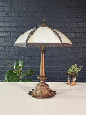 Antique Art Nouveau Slag Glass Table Lamp, c.1930’s
