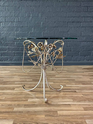 Italian Gilded Tole Floral Rose Side Table, c.1950’s