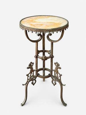Antique Victorian Style End Table with Angel Motifs & Stone Top, c.1920’s