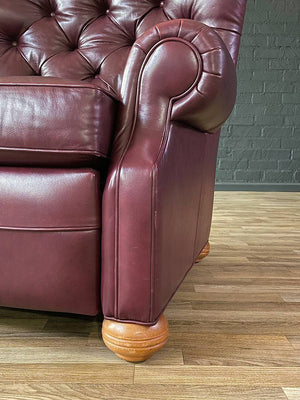 Ethan Allen Burgundy Leather Chesterfield Reclining Chair