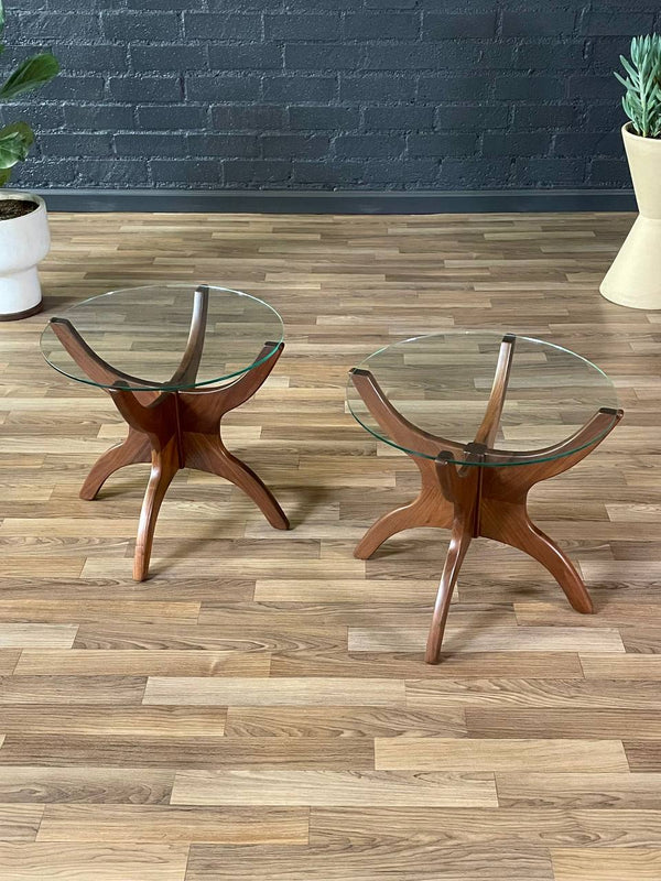 Pair of Mid-Century Modern Sculpted Walnut & Glass Side Tables, c.1960’s