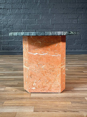 Vintage Post Modern Geometric Green & Salmon Marble Side Table, c.1980’s